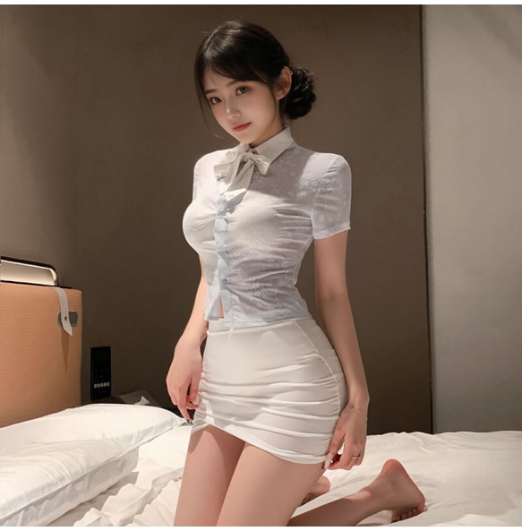 FEE ET MOI - Fashionable Korean-Style Sheer Secretary Set (Blue - White)